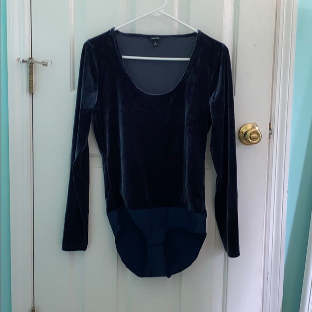 J. Crew Factory Navy Velvet Long-Sleeve Bodysuit